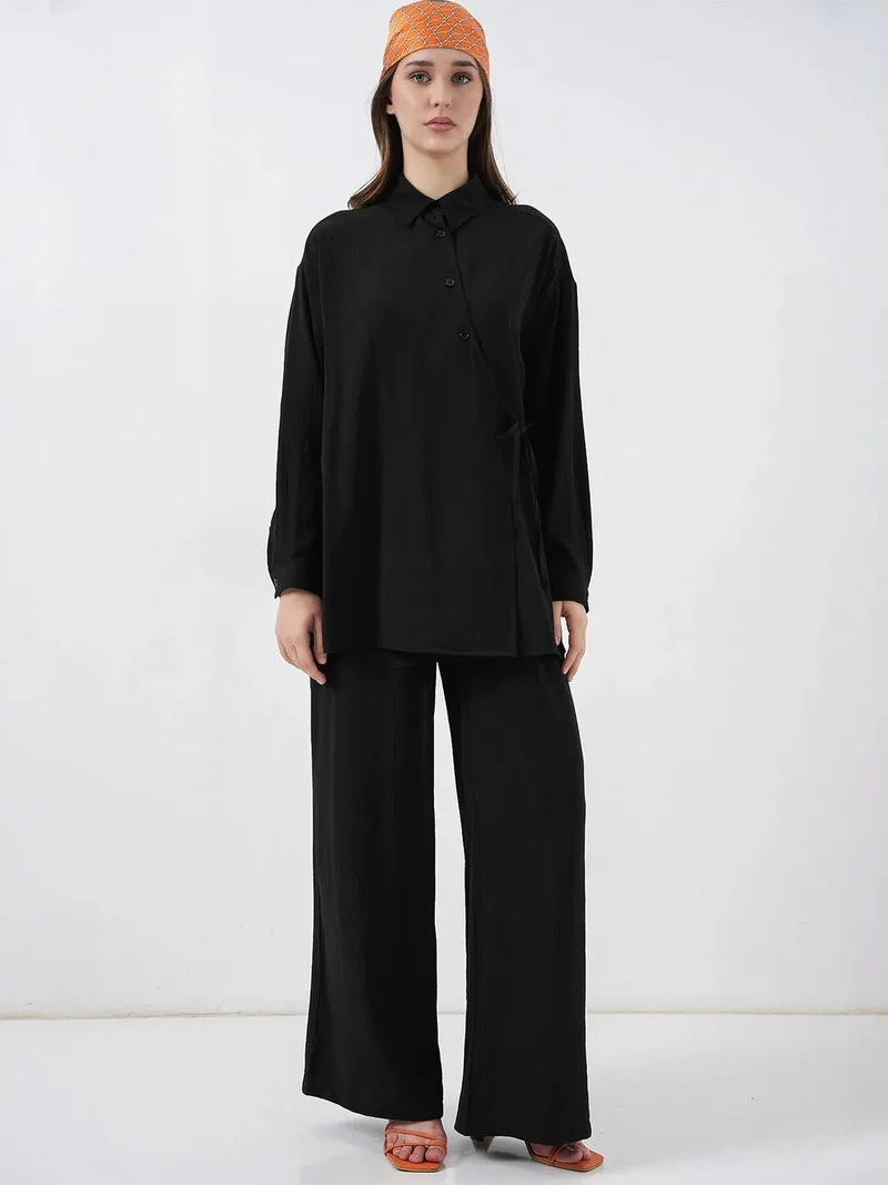 BDART Tie Detail Shirt Collar Tunic-Pants Set